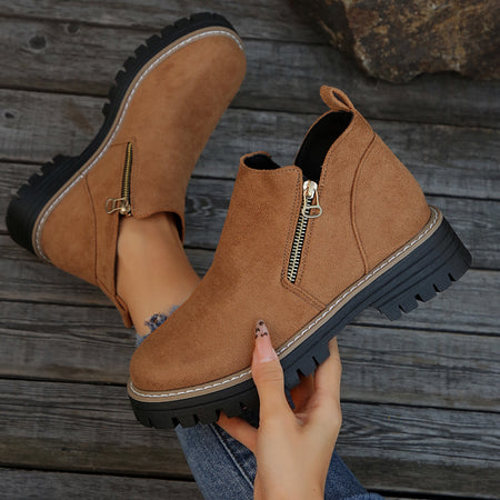 Fashion Ankle Boots With Side Zipper Ins Chunky Boots Autumn Winter Suede Shoes Women