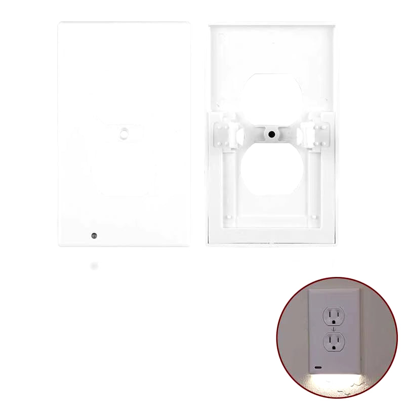 Duplex Electrical Outlet Modern Plugboard Plug-In Electrical Receptacle Wall Plate with LED Night Lights - Auto On/Off Sensor