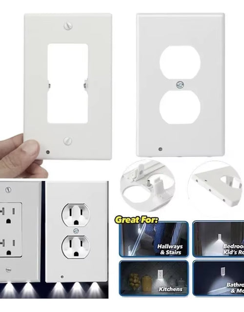 Load image into Gallery viewer, Duplex Electrical Outlet Modern Plugboard Plug-In Electrical Receptacle Wall Plate with LED Night Lights - Auto On/Off Sensor
