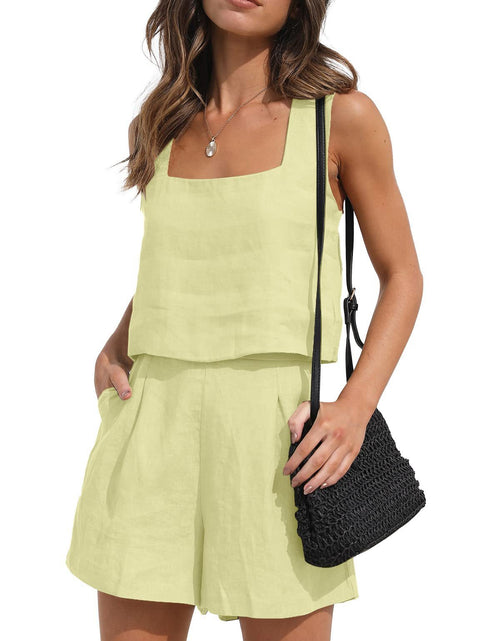 Load image into Gallery viewer, Women&#39;s Suit 2 Piece Outfits Square Neck Tops Shorts Sets Lounge Clothes Beach Summer Casual Outfits
