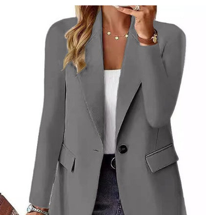 Load image into Gallery viewer, Polyester Autumn Long Sleeve Solid Color Cardigan Small Suit Jacket For Women
