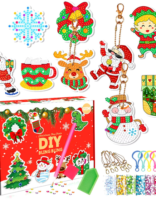 Load image into Gallery viewer, Christmas Diamond Painting Keychain 5D DIY Hanging Diamond Art Kits Diamond Ornaments for Kids Christmas Crafts Family Decor
