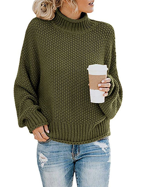 Load image into Gallery viewer, Solid Turtleneck Pullover Sweater Winter Fashion Casual Knitted Long-Sleeved Top Women&#39;s Clothing
