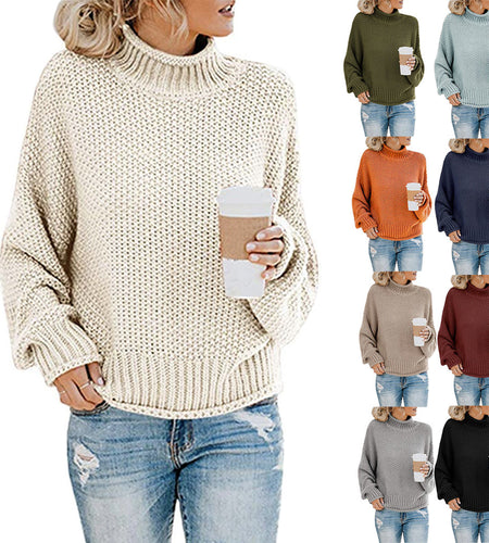 Solid Turtleneck Pullover Sweater Winter Fashion Casual Knitted Long-Sleeved Top Women's Clothing