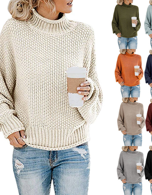 Load image into Gallery viewer, Solid Turtleneck Pullover Sweater Winter Fashion Casual Knitted Long-Sleeved Top Women&#39;s Clothing
