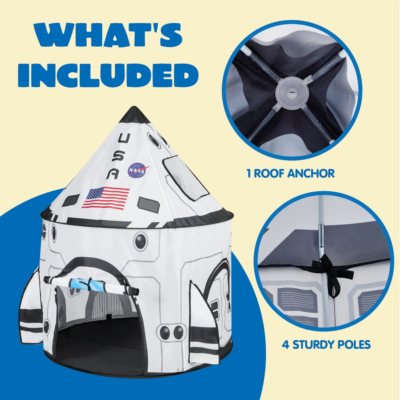 Rocket Ship Play Tents for Kids, Spaceship Kids Playhouse Indoor Outdoor