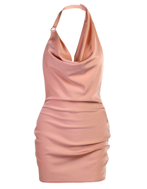 Load image into Gallery viewer, Satin Party Dress V Neck Backless Mini Sleeveless Summer Party Dress
