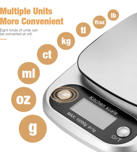 Digital Kitchen Food Diet Scale, Multifunction Weight Balance 22lbs 1g Kitchen Scale Stainless Steel Weighing Scale For Food Diet Postal Balance Measuring