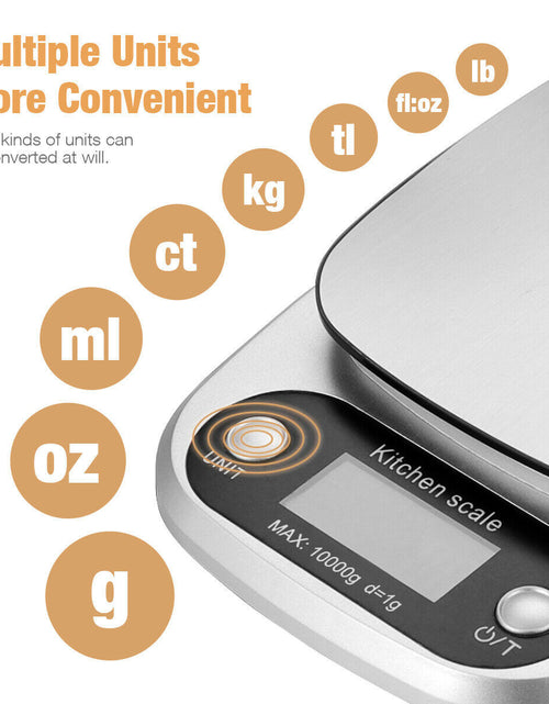 Load image into Gallery viewer, Digital Kitchen Food Diet Scale, Multifunction Weight Balance 22lbs 1g Kitchen Scale Stainless Steel Weighing Scale For Food Diet Postal Balance Measuring
