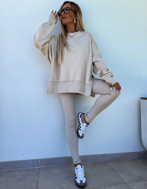 Load image into Gallery viewer, Sweater Suit Women&#39;s Casual Loose Long Sleeve Crew Neck Split Top Tight Trousers
