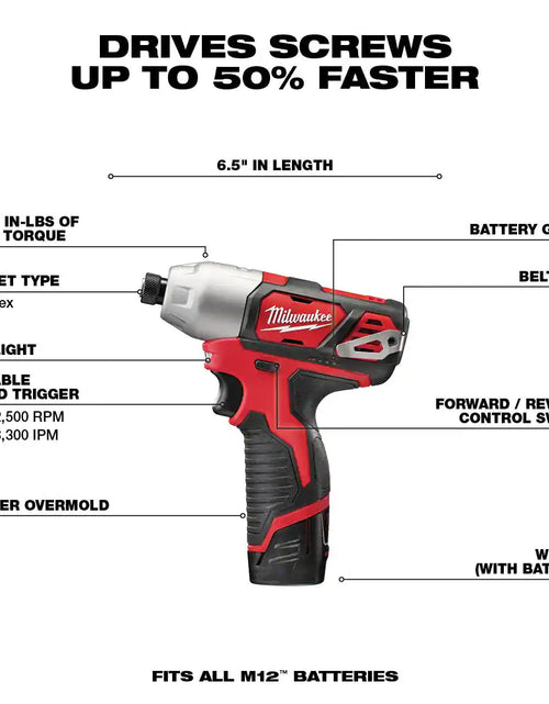 Load image into Gallery viewer, M12 12V Lithium-Ion Cordless Combo Kit (5-Tool) with Two 1.5 Ah Batteries, Charger and Tool Bag
