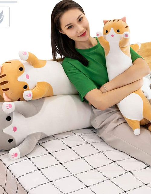 Load image into Gallery viewer, Cute Cat Plush Long Body Pillow Cuddle Cartoon Stuffed Animals Cat Plushie Soft Doll Pillows Gifts for Kids Girls (Orange, 19&quot;)
