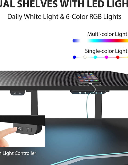 Load image into Gallery viewer, Gaming Desk, Standing Desk Keyboard Tray, 72&quot; Wing Shaped Music Studio Desk Electric Adjustable Height Desk Sit Stand Desk with LED Shelves, Gaming Recording Live Stream, Slot Design
