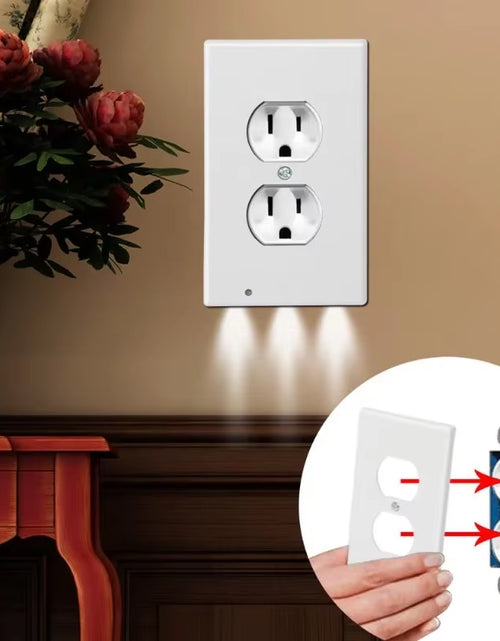 Load image into Gallery viewer, Duplex Electrical Outlet Modern Plugboard Plug-In Electrical Receptacle Wall Plate with LED Night Lights - Auto On/Off Sensor
