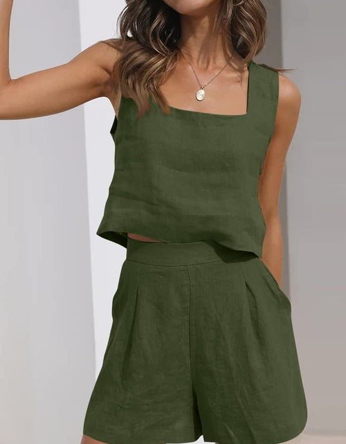 Load image into Gallery viewer, Women&#39;s Suit 2 Piece Outfits Square Neck Tops Shorts Sets Lounge Clothes Beach Summer Casual Outfits
