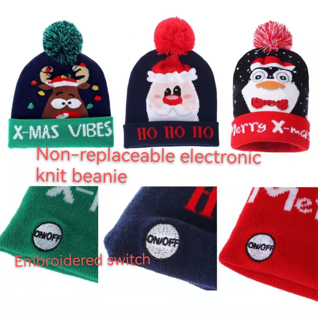 New Style! LED Christmas Hat Beanie Light up Illuminate Warm Hat 48 Patterns New Year Snowman Sweater Hat Christmas Decorations