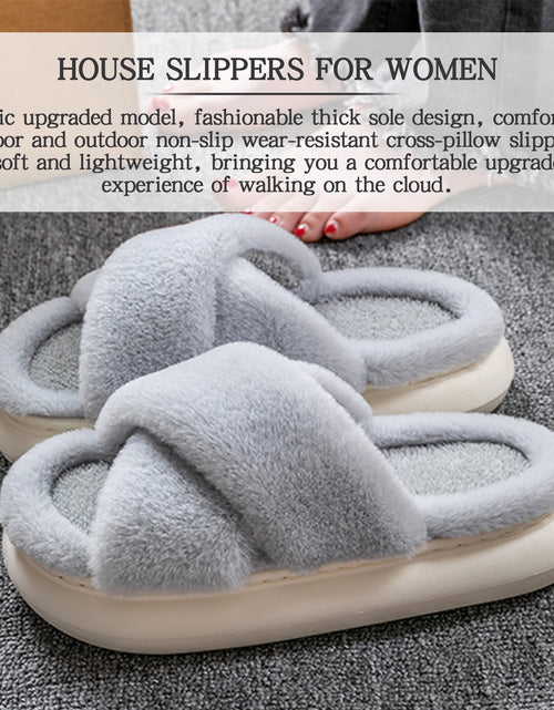 Load image into Gallery viewer, Slippers for Women Indoor, Women&#39;S Fuzzy Slippers, Cross Band Slippers Indoor Outdoor Soft Open Toe Slippers, Gray
