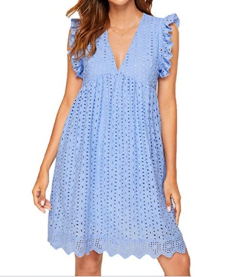 Load image into Gallery viewer, Lace Dresses With Pocket Summer Sleeveless Jacquard Cutout V-Neck Beach Dress
