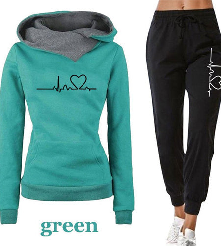 Women Tracksuit Pullovers Hoodies and Black Pants Autumn