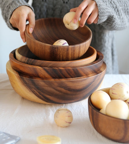 Kitchen Natural Wooden Bowl Household Fruit Bowl Salad Bowl For Home Restaurant Food Container Wooden Utensils Note The Size Hot
