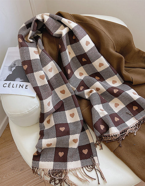 Load image into Gallery viewer, Artificial Cashmere Scarf Female With Hearts Thick Checks Fringe Bib
