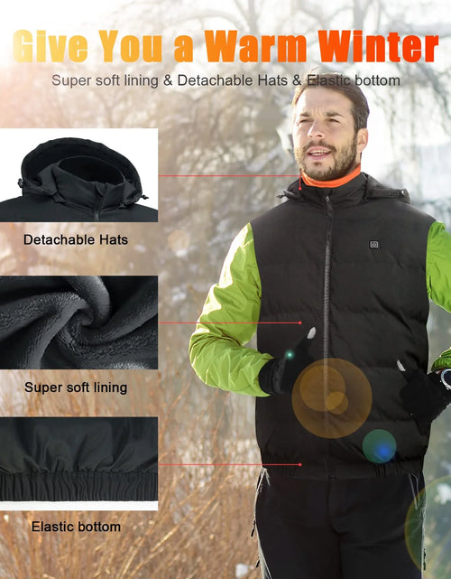 Load image into Gallery viewer, Heated Vest for Mens and Womens with 10000Mah Battery Pack, Detachable Heated Hood Heating Clothing, 3 Temperature Levels Electrically Heated Jacket, Szie XL
