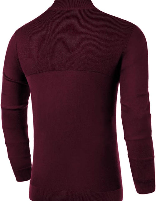 Load image into Gallery viewer, Mens Slim Fit Zip up Mock Neck Polo Sweater Casual Long Sleeve Sweater and Pullover Sweaters with Ribbing Edge
