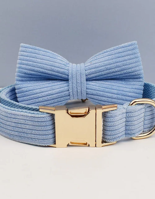 Load image into Gallery viewer, Blue Corduroy Dog Collar and Leash Set for Dogs Custom Engraved Nameplate Pet Supplies Dog Leash Corduroy08
