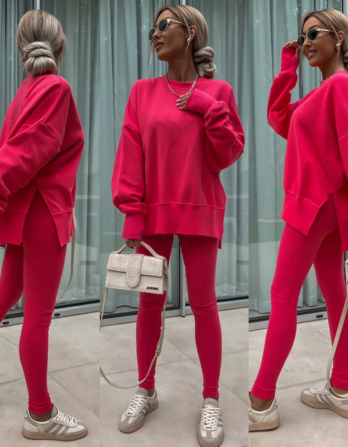Load image into Gallery viewer, Sweater Suit Women&#39;s Casual Loose Long Sleeve Crew Neck Split Top Tight Trousers
