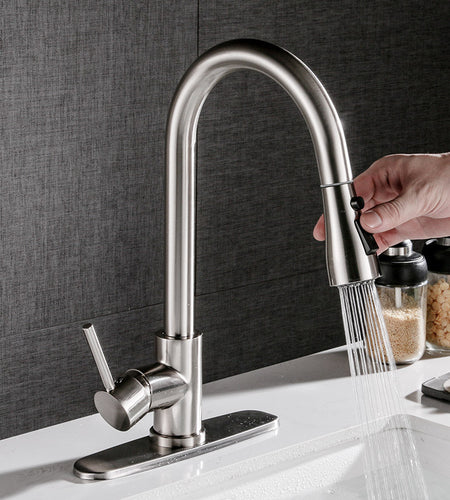 Pull-out Hot And Cold Household Kitchen And Dishwashing Brushed Copper Sink Faucet