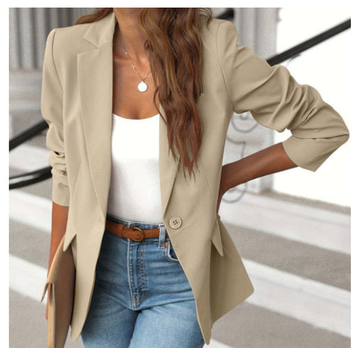 Load image into Gallery viewer, Polyester Autumn Long Sleeve Solid Color Cardigan Small Suit Jacket For Women
