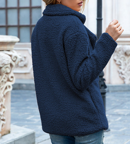 Loose Lapel Fluffy Coat Winter Button Jacket Cardigan Outwear For Women Clothing