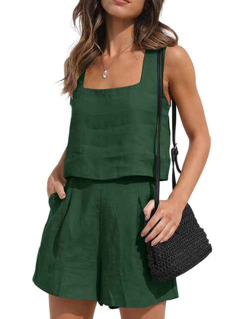Load image into Gallery viewer, Women&#39;s Suit 2 Piece Outfits Square Neck Tops Shorts Sets Lounge Clothes Beach Summer Casual Outfits
