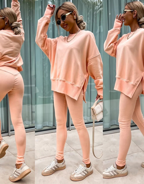 Load image into Gallery viewer, Sweater Suit Women&#39;s Casual Loose Long Sleeve Crew Neck Split Top Tight Trousers
