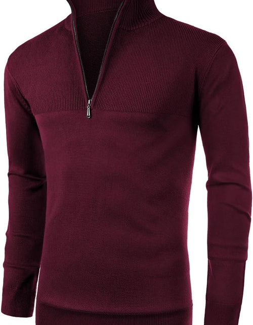 Load image into Gallery viewer, Mens Slim Fit Zip up Mock Neck Polo Sweater Casual Long Sleeve Sweater and Pullover Sweaters with Ribbing Edge
