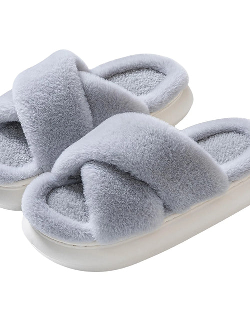 Load image into Gallery viewer, Slippers for Women Indoor, Women&#39;S Fuzzy Slippers, Cross Band Slippers Indoor Outdoor Soft Open Toe Slippers, Gray
