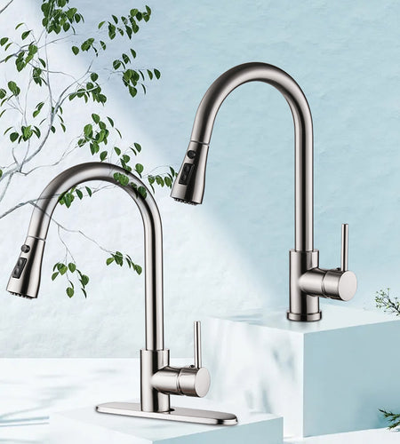 Pull-out Hot And Cold Household Kitchen And Dishwashing Brushed Copper Sink Faucet