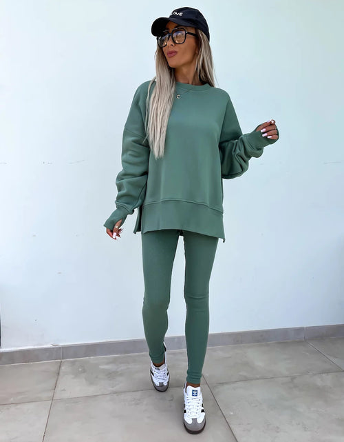 Load image into Gallery viewer, Sweater Suit Women&#39;s Casual Loose Long Sleeve Crew Neck Split Top Tight Trousers
