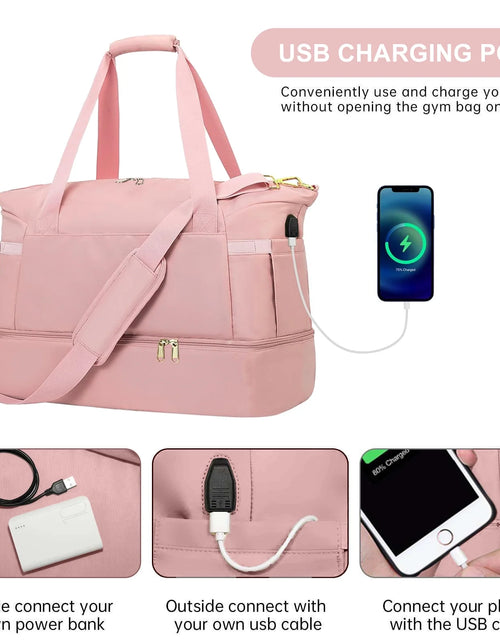 Load image into Gallery viewer, Travel Duffel Bag for Women, Gym Bag with USB Charging Port, Large Weekender Overnight Bag with Wet Pocket and Shoes Compartment for Travel, Gym, Yoga, Pink
