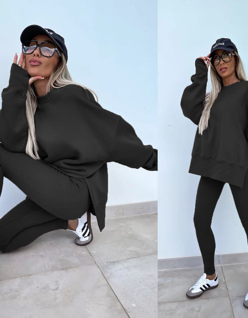 Load image into Gallery viewer, Sweater Suit Women&#39;s Casual Loose Long Sleeve Crew Neck Split Top Tight Trousers
