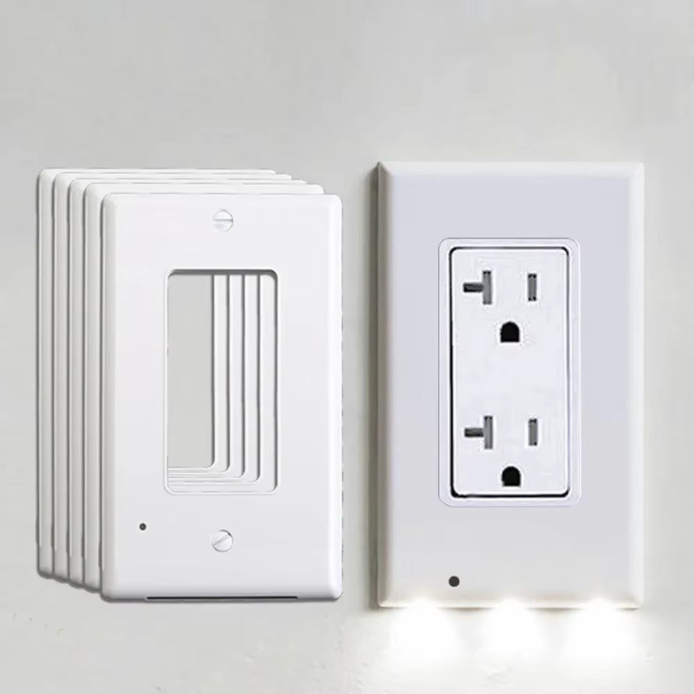 Duplex Electrical Outlet Modern Plugboard Plug-In Electrical Receptacle Wall Plate with LED Night Lights - Auto On/Off Sensor