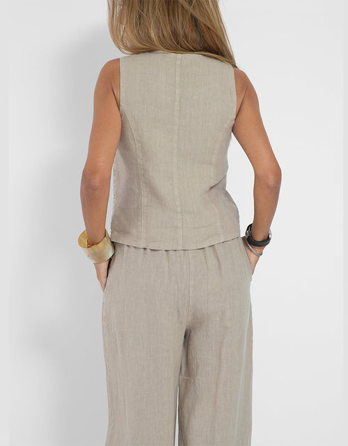 Load image into Gallery viewer, Summer Vest Suits V-neck Botton Sleeveless Top And Loose Straight Trousers Casual Womens Clothing
