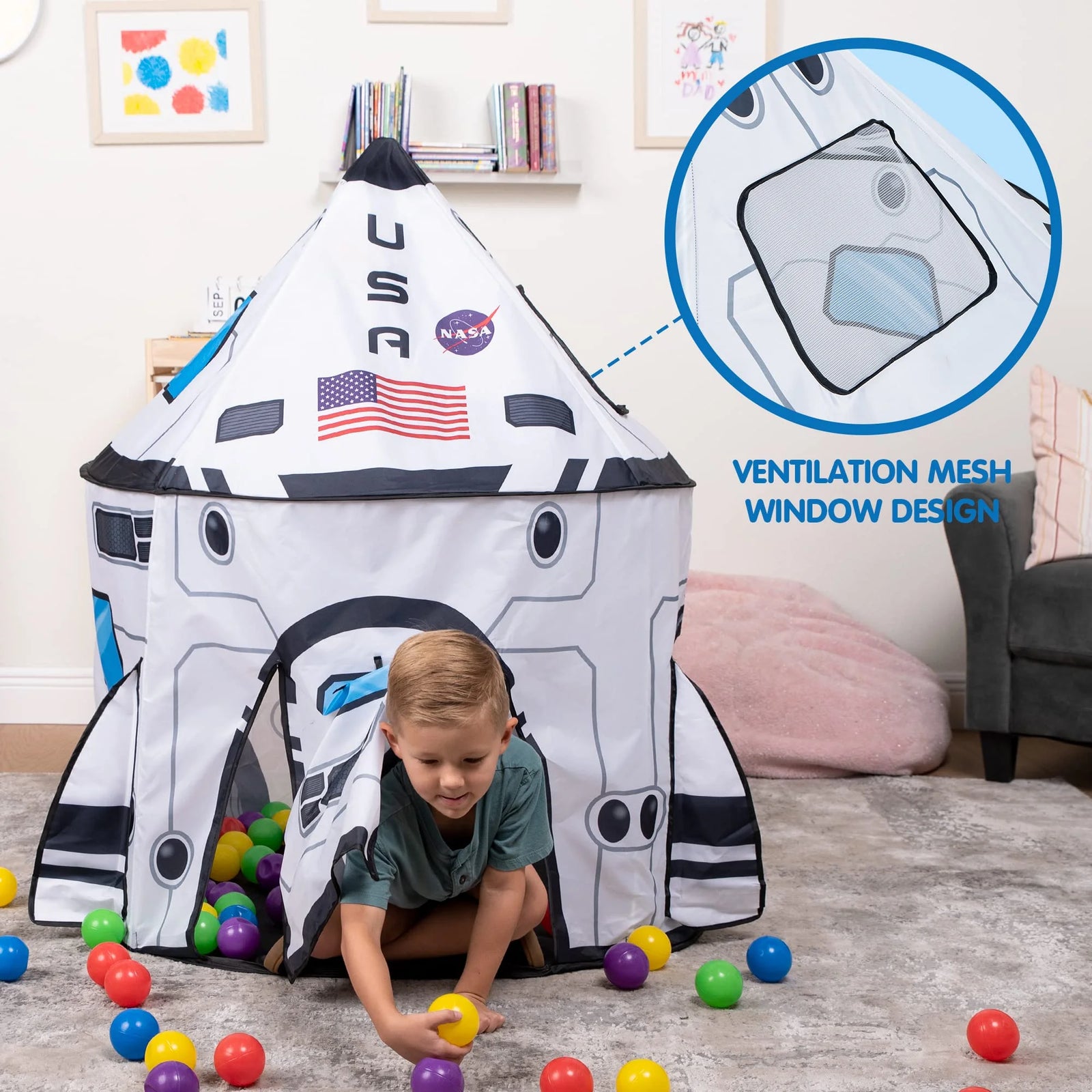 Rocket Ship Play Tents for Kids, Spaceship Kids Playhouse Indoor Outdoor