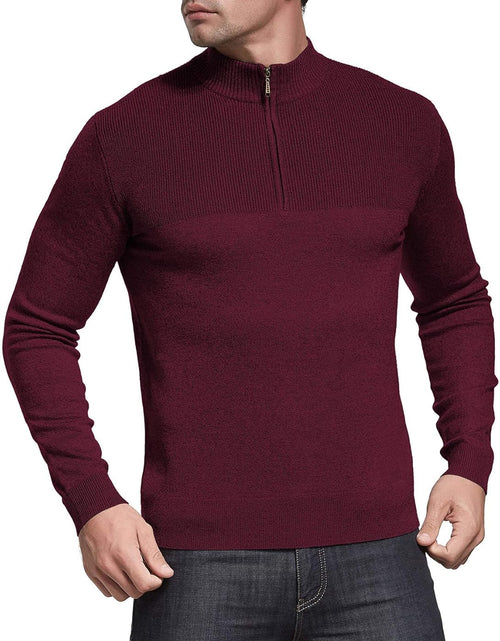 Load image into Gallery viewer, Mens Slim Fit Zip up Mock Neck Polo Sweater Casual Long Sleeve Sweater and Pullover Sweaters with Ribbing Edge
