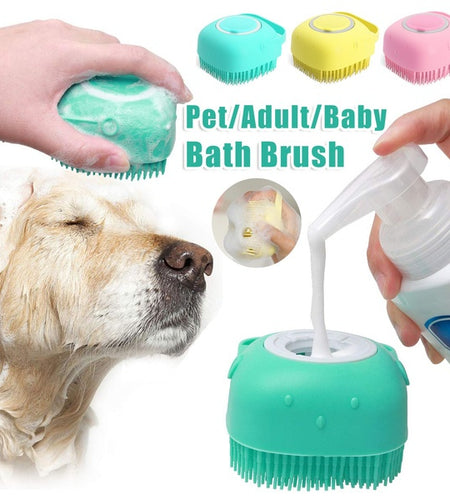 Silicone Dog Bath Massage Gloves Brush Pet Cat Bathroom Cleaning Tool Comb Brush For Dog Can Pour Shampoo Dog Grooming Supplies