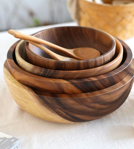 Kitchen Natural Wooden Bowl Household Fruit Bowl Salad Bowl For Home Restaurant Food Container Wooden Utensils Note The Size Hot