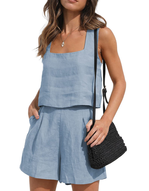 Load image into Gallery viewer, Women&#39;s Suit 2 Piece Outfits Square Neck Tops Shorts Sets Lounge Clothes Beach Summer Casual Outfits

