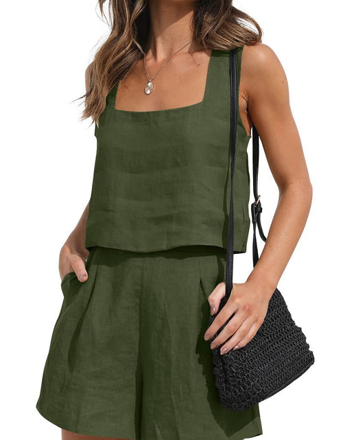 Load image into Gallery viewer, Women&#39;s Suit 2 Piece Outfits Square Neck Tops Shorts Sets Lounge Clothes Beach Summer Casual Outfits
