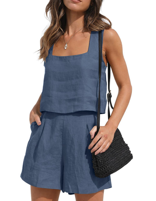 Load image into Gallery viewer, Women&#39;s Suit 2 Piece Outfits Square Neck Tops Shorts Sets Lounge Clothes Beach Summer Casual Outfits
