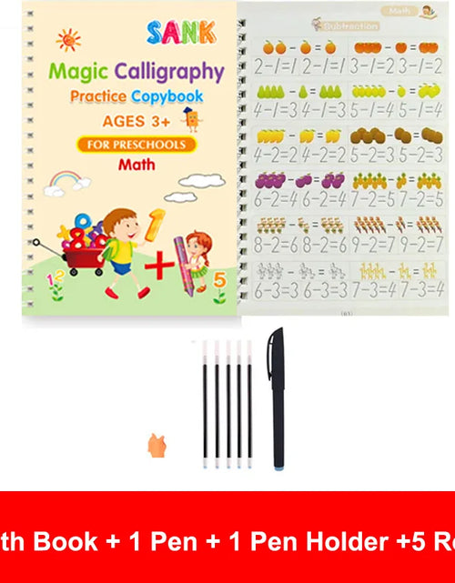 Load image into Gallery viewer, 4Pcs Sank Magic Practice Copybook Pen Preschools Kids Calligraphy English Verison Free Wiping Children Reusable Writing Book
